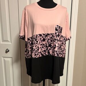 Floral Block Pink and Black Women's Top